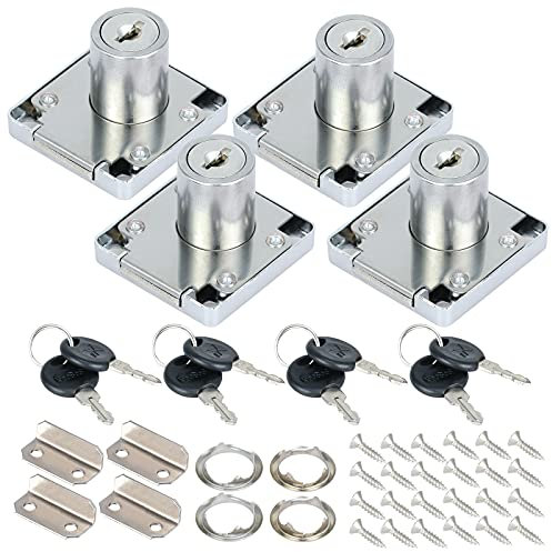WiMas Paquete de 4 cerraduras cilíndricas de aleación de zinc para cajón, cerradura de leva de 22 mm, cerradura de gabinete, armario de oficina, escritorio, cerradura de muebles con llaves y
