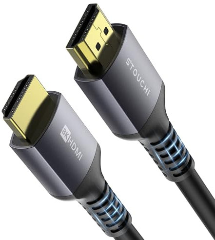 Stouchi Câble 8K 5 m, cordon CL3 dans le mur haute vitesse Ultra HD 48 Gbit/s 8K60 4K120 eARC RTX 3090 HDR10 4:4:4 HDCP 2.2&2.3 Dolby HDMI 2.1 Compatible avec PS5, Xbox Series X, LG TV