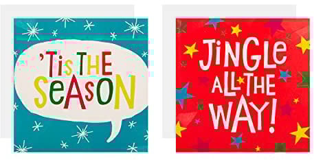 Hallmark Multipack Mini Weihnachtskarten, 30 Stück in 5 lustigen Designs, blau, rot