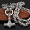 QQTQQ Männer Viking Wolf Kopf Anhänger Thors Hammer Halskette, Retro nordischen Edelstahl Amulett Schmuck, handgemachte schwere Königskette,Silver-70cm