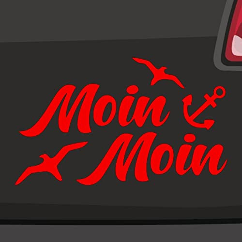 Stickerfreaks Moin Moin Möwen Aufkleber - 6 Größen, 21 Farben - Norderney Urlaub Sylt Ostsee Föhr - Made in Germany - ORACAL - Rot