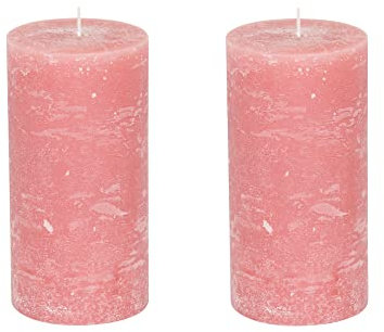 Stumpenkerzen Rustic 2er Set - Stumpenkerze, Blockkerze, Kerze, Adventskranz, Advent - Kein Ruß - Brenndauer: 120 Std. - viele Farben - 10x20 cm (Rosa)