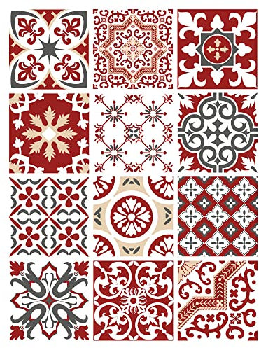 Planche 12 Carreaux Ciment adhésifs REDMONKY. Stickers décoratifs. Autocollant Mural