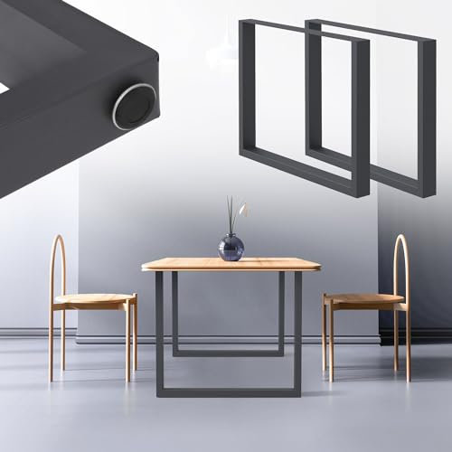 ECD Germany 2X Tischbeine aus Vierkantprofilen, 80 x 72 cm, Anthrazit, pulverbeschichtete Stahl, Industriedesign, Metall Tischkufen Tischuntergestell Tischgestell Möbelfüße, für Esstisch Schreibtisch
