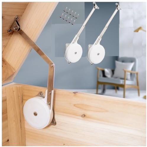 APFFSY Modern Adjustable Steel Chest Hinges (Silver, 25-50lbs/2 Pack), Soft Close & Slow Lowering, Versatile Mount, Safety Lid Support for Wooden Box, Toy Box, Chest, Bench