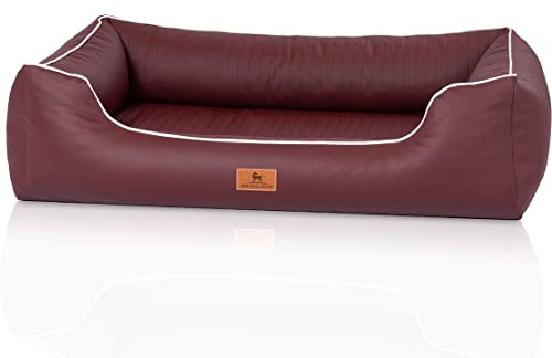 Knuffelwuff orthopädisches Hundebett aus Kunstleder Lovelock M-L 85 x 63cm Weinrot - Abnehmbarer Bezug - leicht zu reinigen - für große, mittelgroße und kleine Hunde