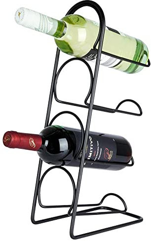 Vilde Weinregal Flaschenständer Weinhalter Flaschenregal Weinflaschenhalter aus Metall für 4 Flaschen, schwarz, 21x12x43 cm