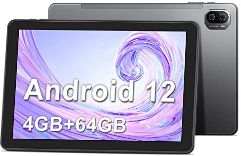 Haehne Tablet 10 inch, Android 12 Tablets PC, 1.6GHz Quad-Core Processor, 4GB RAM 64GB Storage, GMS Certified, 1280 * 800 HD IPS, 4500mAh, Dual Camera 2MP+5MP, Support WiFi, Bluetooth, GPS,Gray