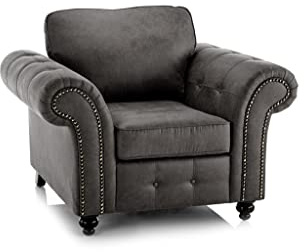 Furnishings For Less UK New Oakland Charcoal Grey Leather Armchair, Chesterfield Vintage Design (Armchair, Charcoal)