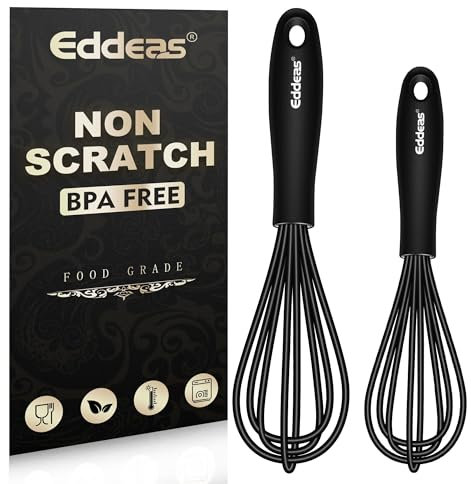 Eddeas Mini-Schneebesen aus Silikon, 2 Stück (14 cm und 19,1 cm), hitzebeständig (230 °C), Antihaftbeschichtet, Ballon-Eierschlägel, perfekt zum Rühren, Schlagen