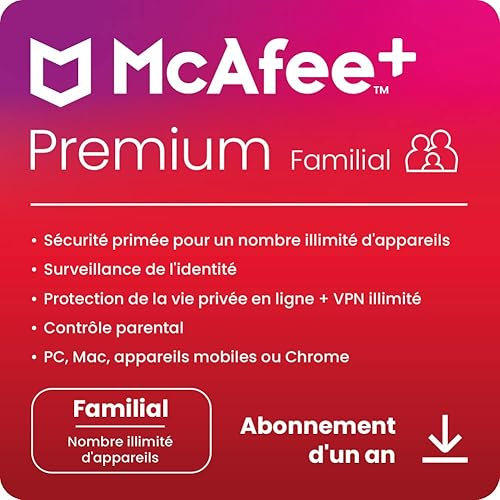 McAfee+ Premium Family Appareils illimités | Antivirus, VPN, logiciel de sécurité | Abonnement de 12 mois, automatiquement renouvelé chaque année | Téléchargement numérique
