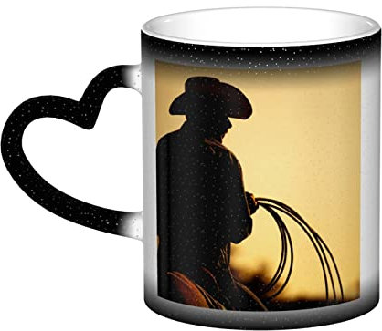UNIOND Cowboy mit Lasso-Silhouette, bedruckte Farbwechsel-Tasse, Keramik, wärmeempfindliche Kaffeetasse für Männer und Frauen