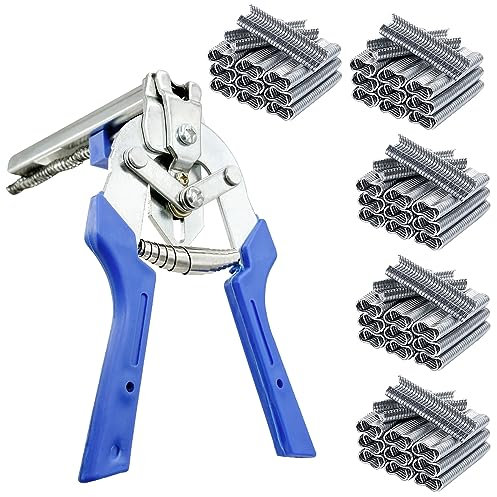 Type M Nail Ring Pliers,Multi-function Cage Clamp Hog Ring Pliers with 3000pcs M Clips for Fence Fastening, Upholstery Installation, Animal Cages.