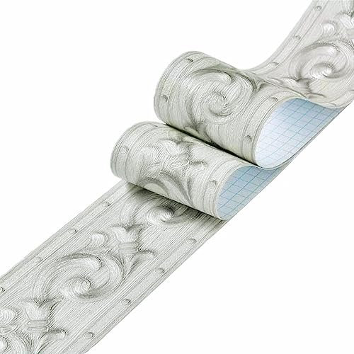 DHHOUSE 3D Silver Grey Wallpaper Border, Peel and Stick Embossed Wall Border for Ceiling Bathroom Living Room 10cm by 5meter (Silver Grey)