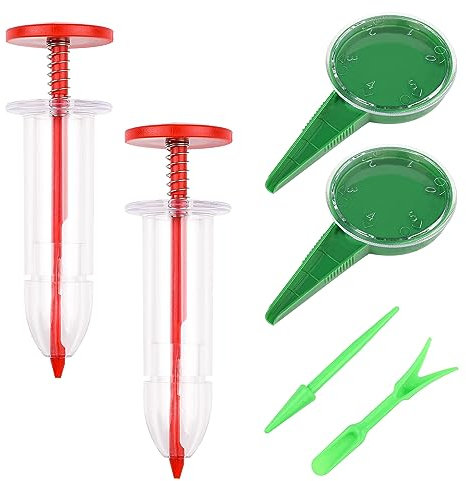 Bohue 6Pcs Seed Dispenser Kit Mini Sowing Seed Dispenser Needle Barrel Seeder Handheld Seed Planter Mini Punch Garden Tools