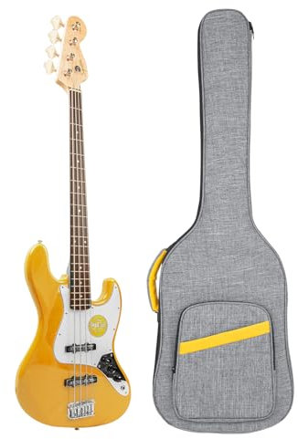 HOYIYO Custodia per basso con imbottitura da 0,9 cm, custodia per basso elettrico, zaino e custodia con tracolla protettiva e tasche, Nero , Bass Bag-Gray Yellow, Beauty Case