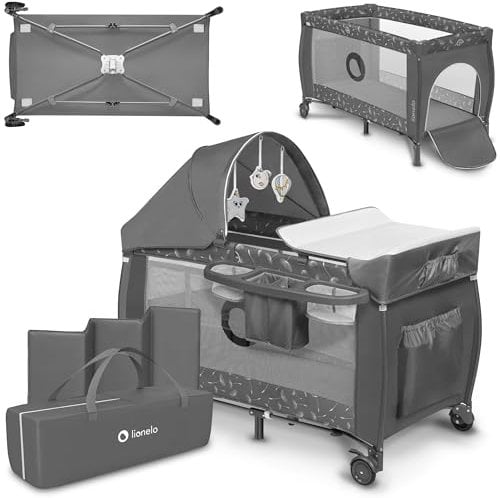 Lionelo Sven Plus 4 in 1 Baby Bett Laufstall Baby ab Geburt bis 15 kg Wickelauflage Moskitonetz luftige Seitenwände mit Seiteneingang Tragetasche zusammenklappbar