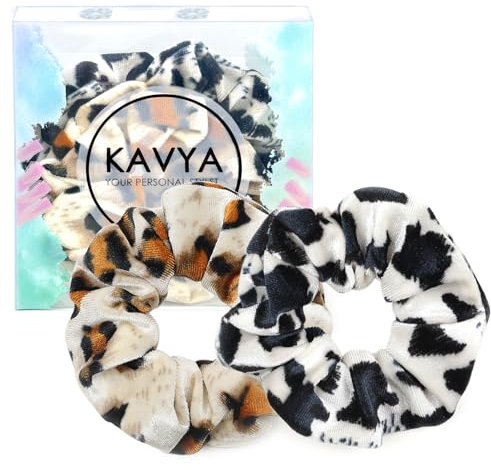 Kavya Scrunchies Samt Leo, Elastisch Haargummi Scrunchie Weich Zopfgummi Stylisch Haarschmuck für Damen Mädchen Lange Dicke Dünne Haar Zopfband Damen