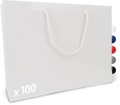 Verpackungswelt Geschenk-Tüten 100 Stück | Glänzende Papier-Tüten mit Henkel | Geschenk-Tüte 40x12x30 cm | Papier-Tüte ideal für Geburtstag, Weihnachten, Einzug & Mitbringsel | Weiß