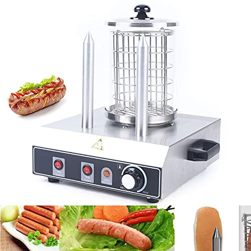 Macchina per cani caldi, Catering Macchina per cani caldi professionali Apparecchio, Hot Dog Maker Con 2 Spiedini Riscaldati, Temperatura 0-85°C, Acciaio Inox Vapore Cooker Hot-Dogs Macchina