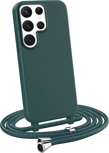 MyGadget Strap Case for Samsung Galaxy S22 Ultra - Crossbody Phone Cover - TPU Silicone Case with Neck Holder - Cord Lanyard Carrier with Rope in Dark Green