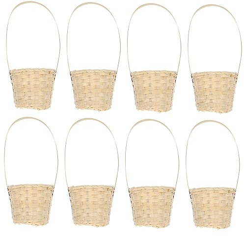Alipis 8x Mini Bambuskorb mit Henkel Blumenkinder Hochzeit | Handgeflochtener Holzkörbchen Set, Natur Erntekorb für Tischdeko, Miniatur Picknickkorb Geflochten