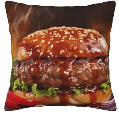 OPSREY Weicher Cord-Kissenbezug mit Hamburger-Steak-Motiv, dekorativer Kissenbezug, modern, quadratisch, für Wohnzimmer, Bett, Sofa, Schlafzimmer, 45,7 x 45,7 cm