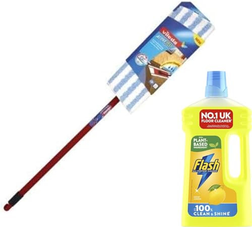 Floor Mop & 950ml flash Lemon Floor Cleaner Combo - Microfiber, Telescopic Handle, Versatile Solution. Crisp Lemon 950ML. Up To 100% Dirt And Grease Removal