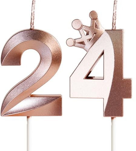 Geburtstagskerzen Zahlen24 mit Krone, 5cm 3D Roségold Geburtstagskerzen,Geburtstag Kerzen,Kerzen Geburtstag,Tortenaufsätze Kuchen Topper Dekoration Hochzeit Geburtstag Jubiläum Feier Lieferungen(24)