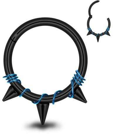 Longbeauty 16G Knorpel Septum Helix Nasenring Edelstahl Klicker Segmentring Nasenpiercing, Nahtlose Ohr Piercing, Tragus Ohrringe Körperschmuck, 10mm Innendurchmesser, A: Schwarz/Blau