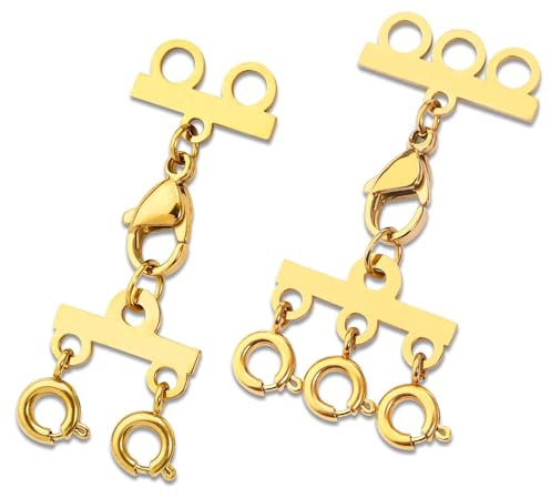 Huiguli 2 Pezzi Chiusure Collana a Strati, Oro 14K Goldplated Connettore per Collana, 2 3 Fili Fermagli Collana Dorato Set per Bracciali Gioielli Artigianali Collane Fai da Te