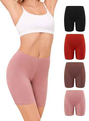 VOENXE Radlerhose Damen Baumwolle,Kurze Leggings Unter Kleid Anti Chafing | Radler Unterhosen Kurz Unter Rock,Biker Short Anti Reibung,Frauen Unterkleid Shorts,Atmungsaktive Boxershort Elasthan,4 Pack