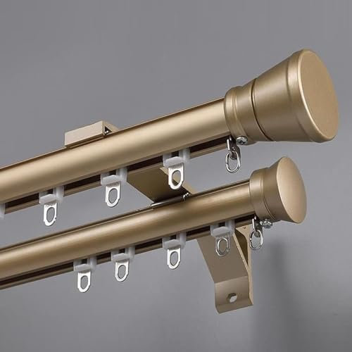 Gardinenstangen Innenlauf 2-Läufig Aus Aluminiumlegierung, 100-800Cm Gardinenstangen Mit Kappenknäufen Und Halterungen - Dekorative Fenster Für Wohnzimmer Schlafzimmer Fenster ,Gold,1m (3.3ft)
