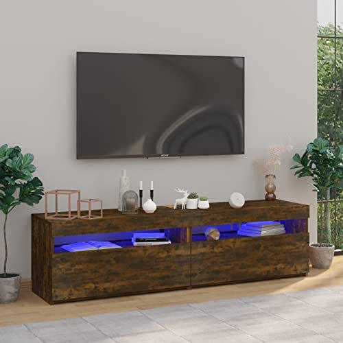ShGaxin Lot de 2 meubles de télévision avec lumières en chêne fumé 75 x 35 x 40 cm
