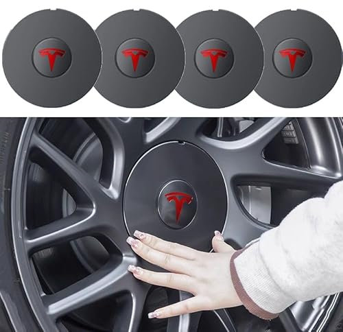 WurBu 4 x Kappen Radnabenabdeckungen Radnabenkappen für Tesla Model 3 Highland 2024, Auto-Tuning Dekoration Zubehör Zentralen Logo Teilewasserdicht,Re-d
