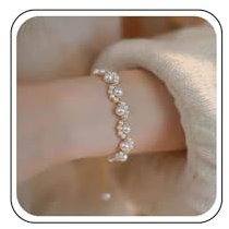 TseenYi Bracciale di Perle Boho - Bianche, Piccole, Intrecciate in Oro - Floreale a Mano con Filo di Perle