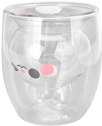 Doppelwandiger Hasenbecher aus Glas, 300 ml, für Milch, Kaffee, Tee, mikrowellen- und spülmaschinenfest (transparenter Tank)