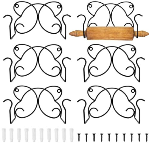 ZAVOOS 5 Pack Rolling Pin Holder, Wall Mount Roller Display Rack, Butterfly-shape Metal Towel Holder for Bathroom, Kitchen Utensil Bottle Storage Hook for Home Decor Store Restaurant