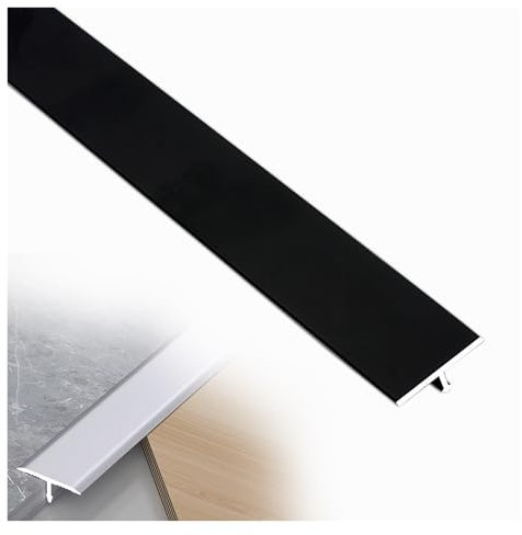 Übergangsstreifen - T-Profil Edelstahl Übergangsschiene Übergangsprofil - Boden Trennstreifen - Fußböden Abdeckleisten, Ausgleichsprofil für Laminat- & Parkettböden, Türschwelle(Black,90cmx3.3cm)