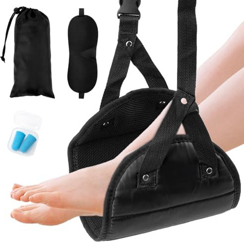 SOOPII Hamac de pied en avion pour voyage en avion, repose-pieds pour détendre vos pieds, repose-pieds de voyage, support confortable pour les longs voyages, noir
