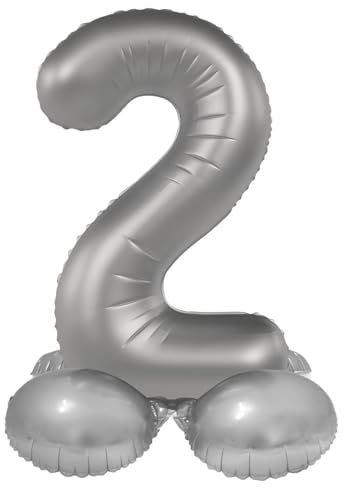 Folat 10592 Zahlen Luftballon Silber Stehender Folienballon Zahl 2 - Moonlight Silver - Satin Gloss - 41 cm - Party Deko Ballon für Kinder Geburtstag Jubiläum, kein Helium erforderlich