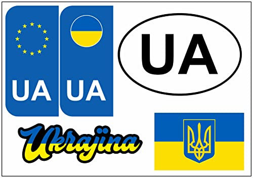 Daged Ukraine Aufkleber Karte 5 Stück - Auslandskennzeichen Nummernschild PKW Auto Motorrad Biker Flagge Fahne Vinyl KN