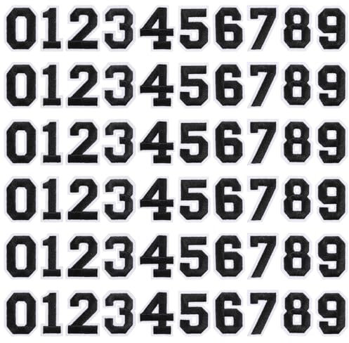 60 Stück Zahlen zum Aufbügeln Bestickte Zahlen Patches Digitale AufbüGelaufkleber von 0–9 Stickerei-Stoffflicken Nummern Dekorative Verwendbar für Kleidung Hüte Rucksäcke