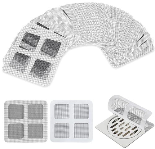 50 Pcs Disposable Shower Drain Hair Catcher, 4 X 4 Mesh Floor Drain Sticker Hair Catcher for Shower Drain Cover Hair Trap Filters, Sink Strainer Protector for Bathroom Kitchen Laundry Bathtub