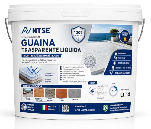 GUAINA TRASPARENTE - Sigillante protettivo idrorepellente trasparente per uso esterno, speciale per impermeabilizzare terrazzi