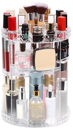 SAVOSWEET 360 Grad drehbarer Make-up-Organizer, Acryl Make-up Organizer für Parfüm Kosmetik Lippenstift, große Kapazität Make-up Aufbewahrung für Frauen, Mädchen (Transparent)