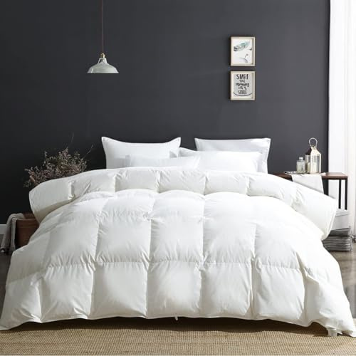 APSMILE King Size Luxury 100% Organic Cotton All Season Down Feather Fibers Comforter, Extra Fluffy Medium Warmth Duvet Insert(106x90, Ivory White)