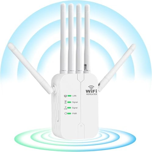 Repetidor WiFi,Amplificador WiFi con Una Cobertura de 200 Metros Cuadrados,2 Puertos LAN,6 Antenas,Extensor WiFi Doméstico y de Oficina,Extensor WiFi Compatible con Enrutadores Módem