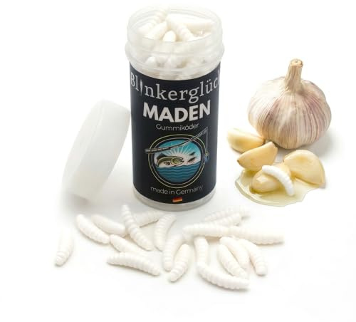 Blinkerglück Maden 2cm - 50 Gummiköder mit Aroma für Friedfisch & Forelle | Kunstmade für Rotauge, Rotfeder, Schleie | Softbait zum Stippen & Posenangeln