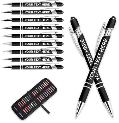 Aappping Kugelschreiber Personalisiert Mit Gravur,Personalisierter Kugelschreiber Set,Personalisierte Kugelschreiber Mit Touchpen,Kugelschreiber Hochwertig Mit Gravur(Schwarz,10 stück)